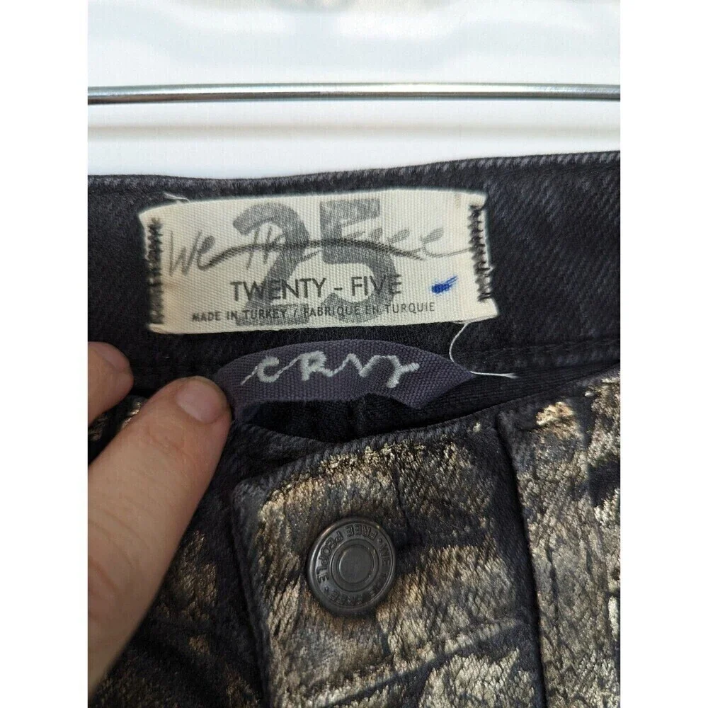 Free People Crvy‎ Georgina Pants Women Size 25 Gold Foil Straight Leg Snake Club